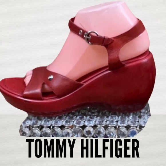 tommy hilfiger red wedge sandals